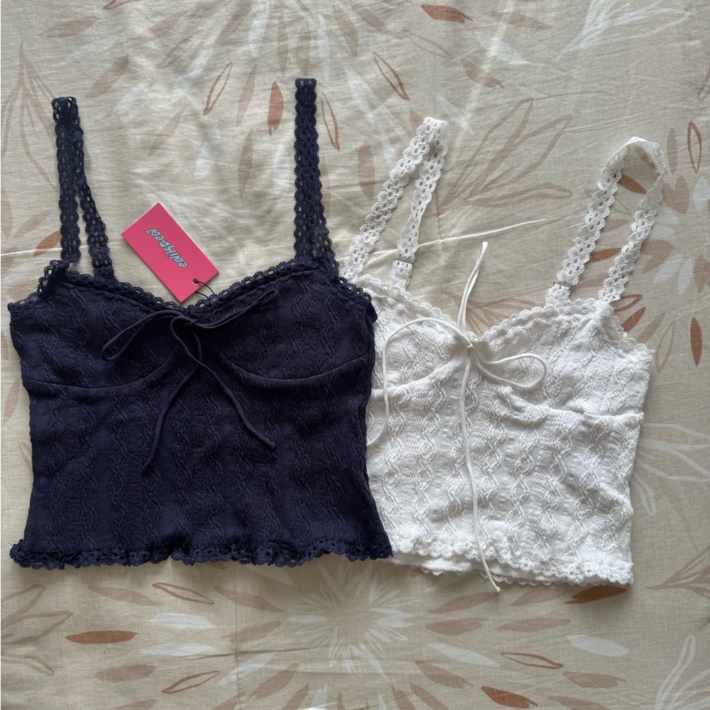 Edikted Black and White Lace Crop Tops